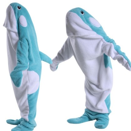 Sky Blue Whale Hooded Onesie Soft Cozy Wearable Blanket For Adults & Kids