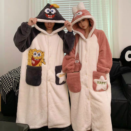 SpongeBob & Patrick Star Hooded Long Couples Robe Set For Halloween Costumes