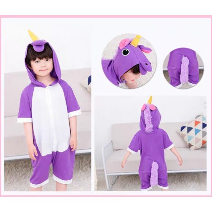 Kids Purple Unicorn Cartoon Hoodie Summer Onesie Pajamas Kigurumi