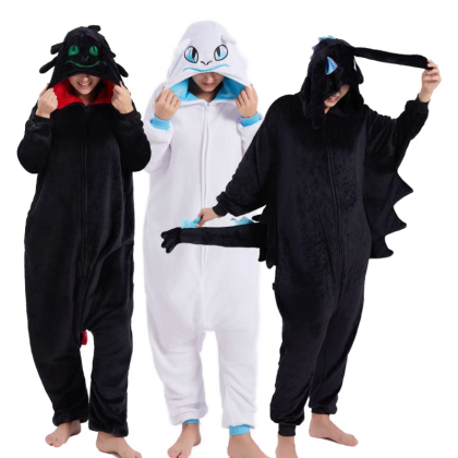 Toothless & Light Fury Onesie Pajamas Adult Halloween Dragon Costumes For Group