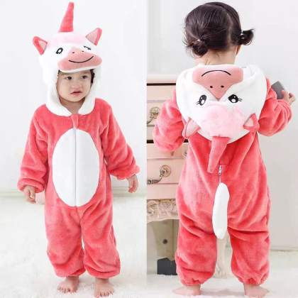 Red Unicorn Baby Rompers Winter Kigurumi Costume For Newborn Toddler