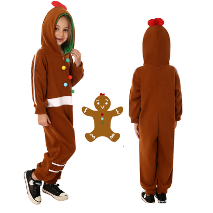 Kids Gingerbread Man Onesie Kugurumi  Pajama Halloween & ChristmasCoustume 