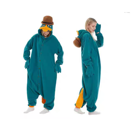 Dark Green Pokemon Platypus Kigurumi Onesie Cartoon Pajama Costume For Adults