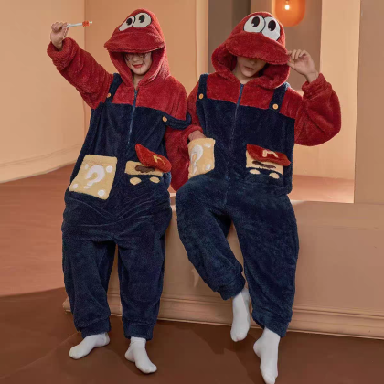 Couple Matching Onesie Kigurumi Cartoon Mario Pajamas Costume For Adult