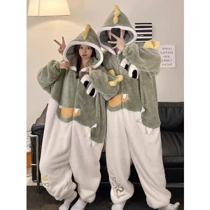  Couples Matching Crocodie Onesie Kigurumi Winter Thickened Cartoon Animal Hoodie Pajamas 