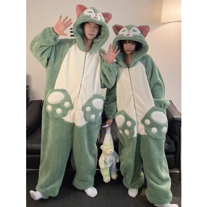 Couples Matching Cartoon Green LinaBell Onesie Kigurumi Witner Thickened Cute Hoodie Pajamas 
