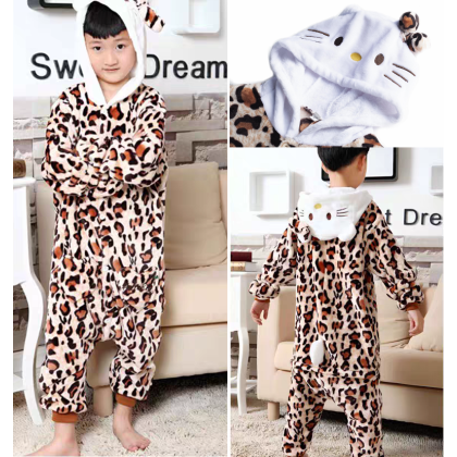 Leopard KT Cat Onesie Animal Kigurumi Pajama For Kids