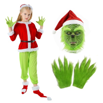 The Grinch Costume Kids Full Sets Christmas Santa Outfit