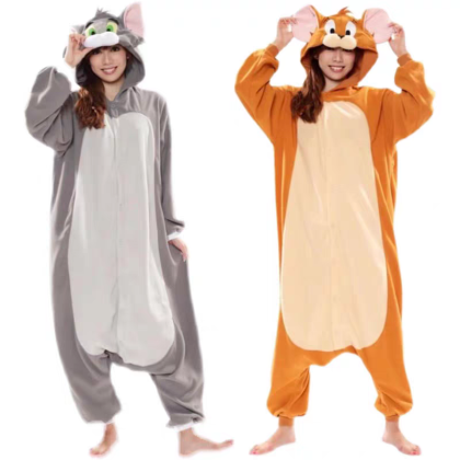 Tom and Jerry Matching Kigurumi Onesies  Pajamas For Halloween Couples Costumes