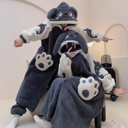 Totoro Hooded Long Plush Robe Set For Couples Matching Halloween Costumes