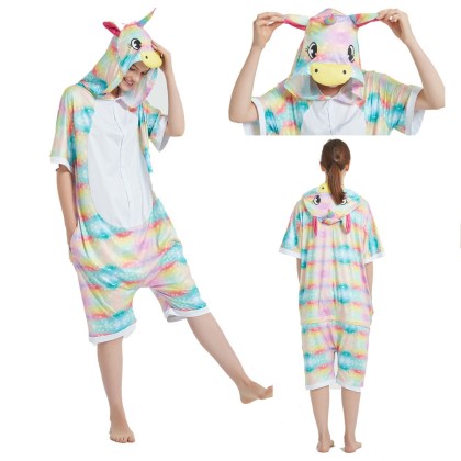 Colorful Dream Unicorn Short Sleeve Hoodie Kigurumi Summer Onesie Pajamas