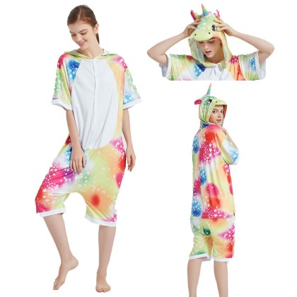 Colored Star Unicorn Short Sleeve Hoodie Kigurumi Summer Onesie Pajamas