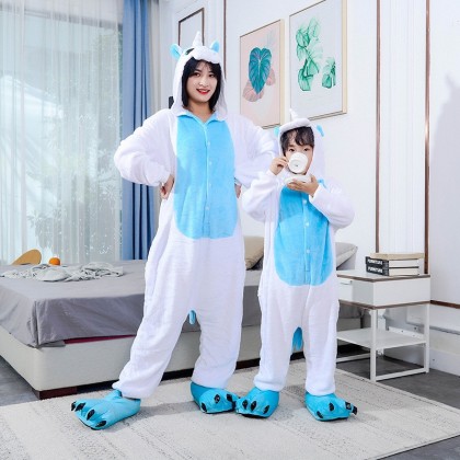 White Blue Unicorn Onesies Kigurumi For Family Matching Halloween Costumes
