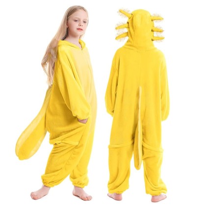Yellow Axolotl Onesie Pajamas Kigurumi For Kids Halloween Costumes