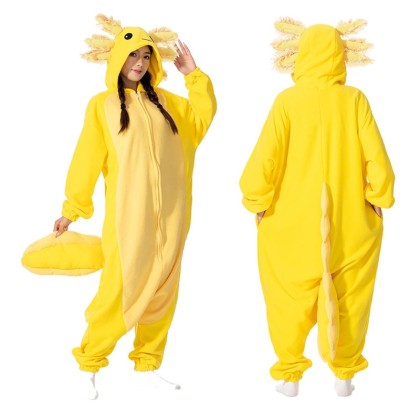 Yellow Axolotl Onesie Kigurumi Pajamas For Adults Halloween Costumes