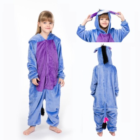 Animal Kigurumi Blue Eeyore Onesie Pajamas For Kids