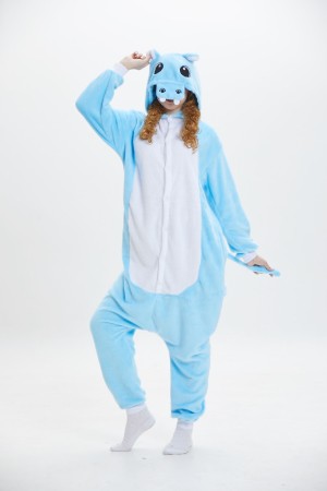 Blue Hippo Kigurumi Onesie Unisex Flannel Animal Pajamas