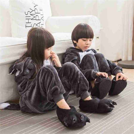 Animal Kigurumi Grey Wolf Onesie Pajamas For Kids