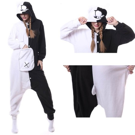Black White Bear Monokuma Onesie Pajama Adults Animal Costumes