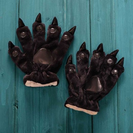 Black Kigurumi Unisex Onesies Animal Paw Flannel Gloves