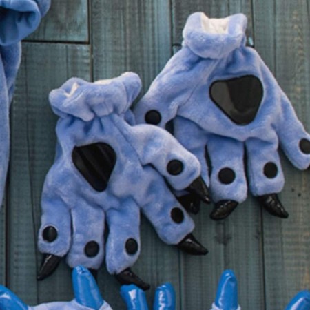 Dark-Blue Kigurumi Unisex Onesies Animal Paw Flannel Gloves