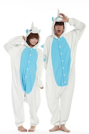 Blue Unicorn Kigurumi Onesie Flannel Animal Couple Pajamas