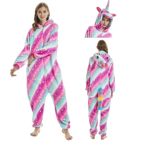 Pink Galaxy Rainbow Tail Unicorn Onesie Zip-Up Pajamas Kigurumi